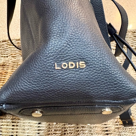 Lodis Black Leather Drawstring Bucket purse - Picture 3 of 4
